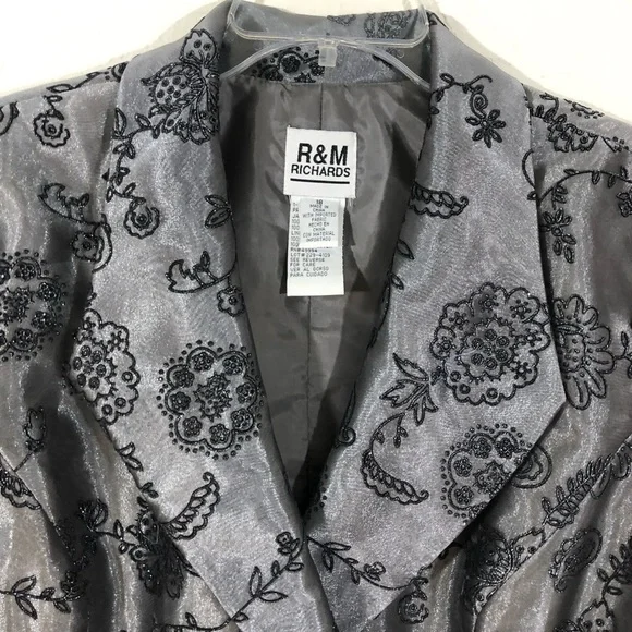 R&M RICHARDS Gunmetal Embroidered Floral Duster Jacket organza style 18 - Picture 6 of 16